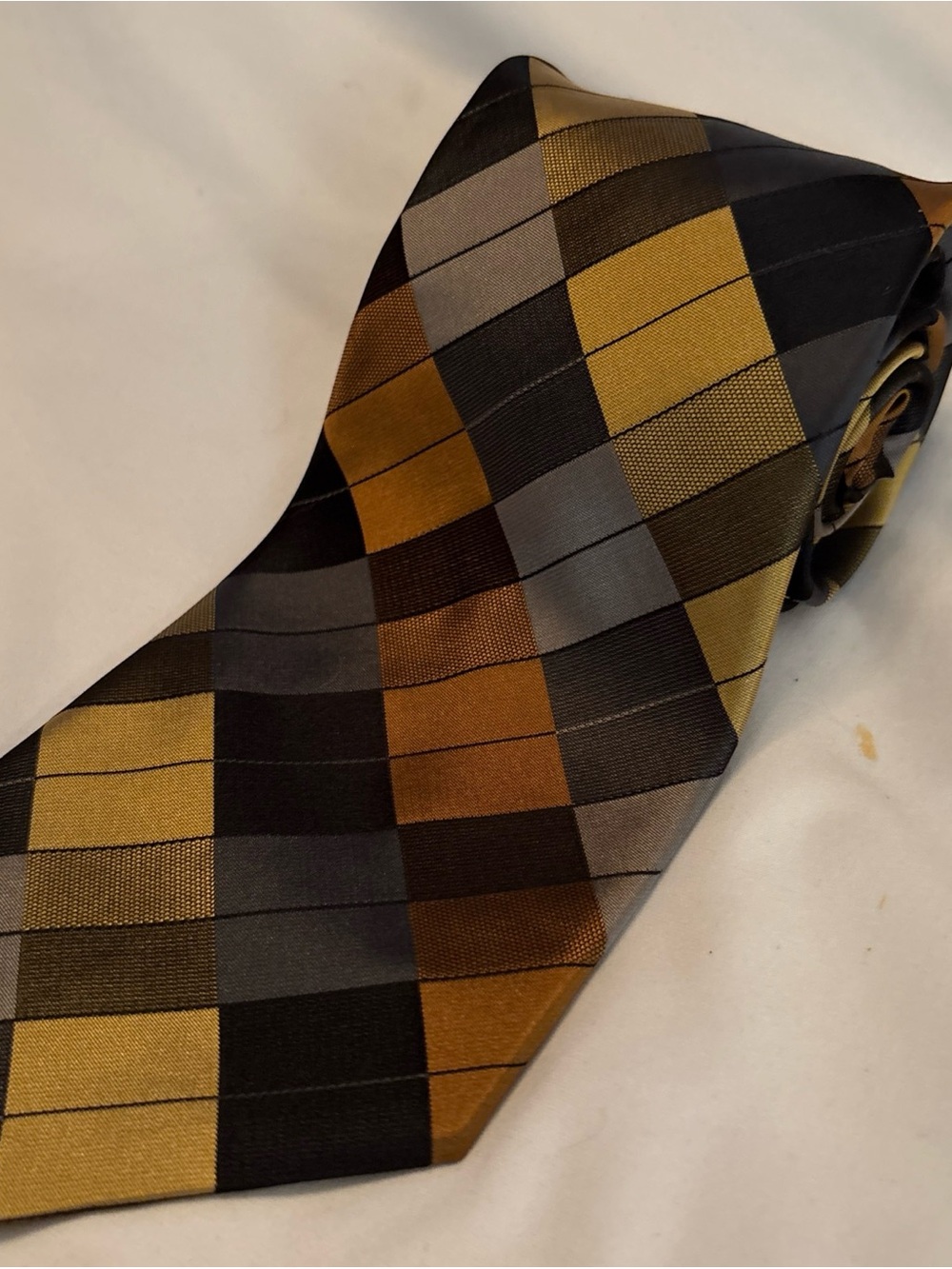 croft & barrow silk Gold and Black Check Plaid Men's Tie